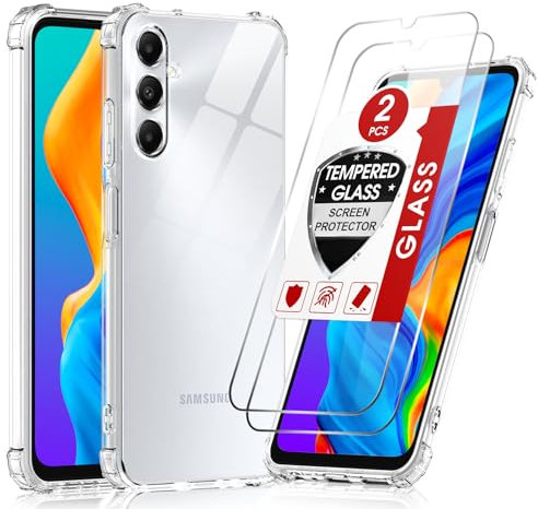 LeYi for Samsung Galaxy A05s 4G with 2 Tempered Glass Screen Protector, Slim Soft Silicone Cover Shockproof Phone Case for Samsung Galaxy AO5s 4G - Clear