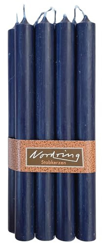 Nordring Pack of 8 Rustic Taper Candles 2.2 cm x 25 cm High Dark Blue