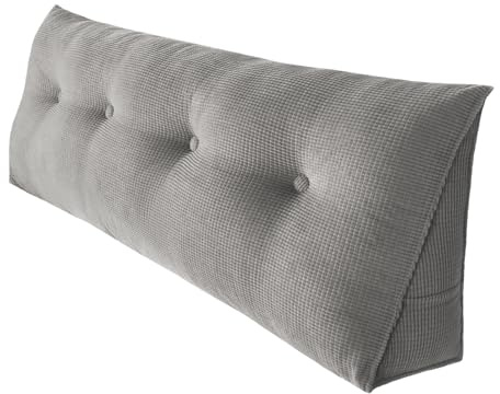 Coussin de tête de lit triangulaire pour repos au lit avec housse amovible Coussin de lecture pour positionnement du dossier – Coussin de lecture pour s'asseoir dans le lit-140*50*20 cm-gris