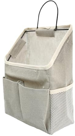 DecorDwell Wall Hanging Organizer Bag, Wall Hanging Storage Bags with Pockets, Fabric Baskets for Storage with Metal Frame, Stylish Hang Pouches with Side Mesh Pocket for Bedroom, Bathroom, Kitchen