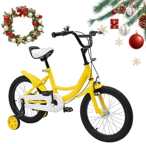DAOHHFO Vélo pour enfant de 16 pour garçons et filles de 5 à 8 ans, réglable en hauteur, avec roues de soutien, en alliage d'acier au carbone pour enfants (jaune)