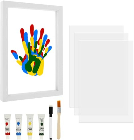 Set di impronte a mano per famiglia fai da te, 4 membri della famiglia con cornice piastra di colore pennello per baby shower, regali camera decorazioni (bianco)