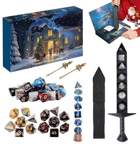 Julkalender – 24 adventskubs-set för rollspelare | Säsongsbetonat nedräkningsspel 2025 med polyedriska tärningar och interaktiv surfplatte-utmaning för män högtidsmöte