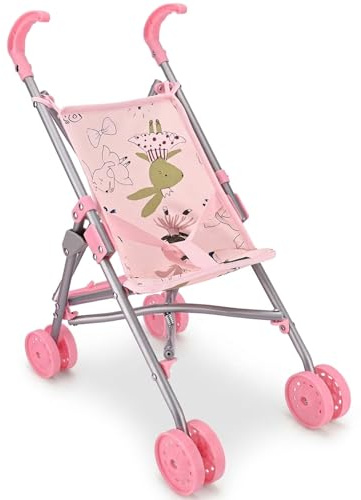 Bebamour Doll Pushchair for Kids, Lightweight Folding Doll Stroller with Seat Belt & Umbrella Fold Design, Toy Buggy for Dolls & Teddy Bears, Easy Push Pretend Play Pram for Girls Boys, Rabbit
