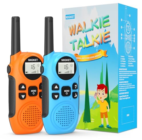 NXGKET Walkie Talkie Bambini Ricaricabili, 3 Chilometri di Lungo Raggiocon Batteria Ricaricabile da 1200 mAh, torcia a LED, 16 Canali, VOX， Giocattoli da Esterno per Bambini di 3-12 Anni