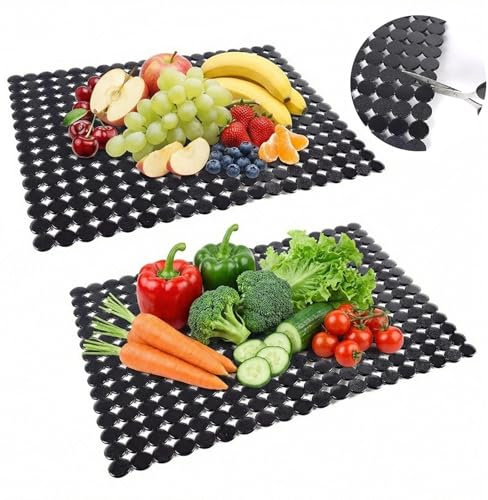 Dwitkul Set di 2 Tappetini Lavello Cucina PVC 30x40 cm Tappetino Scolapiatti Ritagliabile Anti Graffio Drenaggio Rapido per Piatti Bicchieri e Protezione Lavello (Nero)