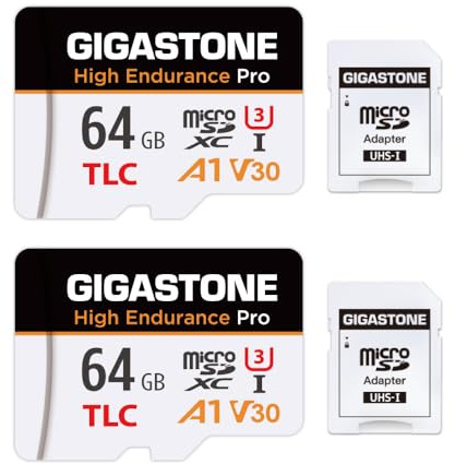 【5 år gratis dataåterställning】【Dash Cam】 GIGASTONE 64 GB Micro SD-kort 2-pack, TLC High Endurance Pro, hastighet upp till 95 MB/s, kompatibel med REDTIGER Rove VIOFO VANTRUE PRUVEEO, MicroSDXC UHS-I
