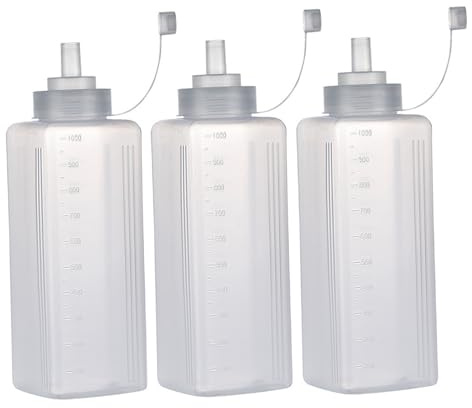Bottiglie di plastica da spremere, Confezione da 3 bottiglie da spremere per salse, per condimenti a prova di perdite da 1000 ml/34 once, Bottiglia di plastica a bocca larga con misurazione