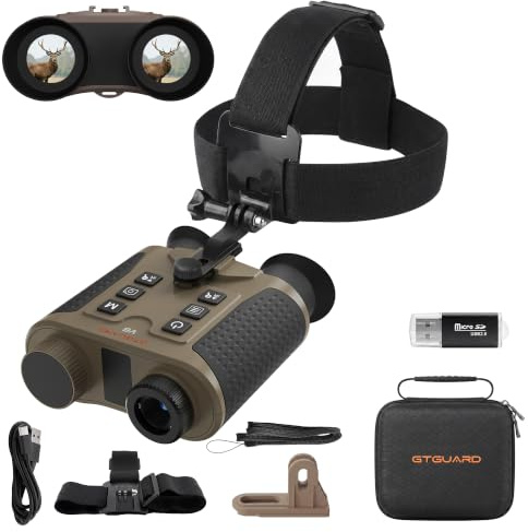 Gafas de visión nocturna 4K montadas en la cabeza para adultos, prismáticos digitales infrarrojos recargables de 984 pies, zoom digital 8X, gafas de visión nocturna manos libres con tarjeta TF de 32