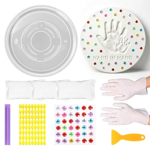 Handavtryck stegstensset 30,5 × 30,5 × 4 cm quiltad stensats med bokstavsstämplar och dekorativa stenar, gipsavtrycksset familj, trädgårdssten, gör-det-själv för enkel-, dubbel- eller familjens