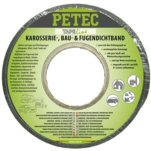 PETEC Karosserie-, Bau- & Fugendichtband 6m x 15 mm x 5-10 mm Rolle. Komprimierband, Quellband, Kompriband, Dichtungsband selbstklebend, Abdichtband 87430