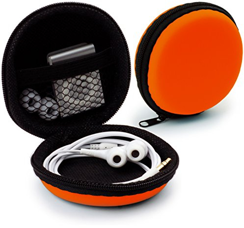 MyGadget Kopfhörer Aufbewahrung [ 8 x 8 cm ] - Mini Tasche Schutztasche Transport Box - Zubehör für z.B. In Ear Case Ohrhörer | Apple Airpods | USB Sticks - Orange