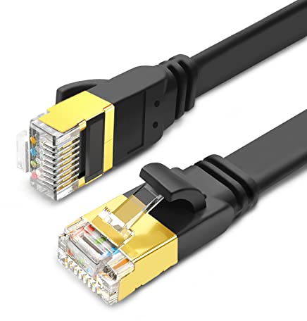 Yauhody Cat 8 Cable Ethernet 5M Cable de Red Plano, RJ45-40Gbps/2000MHz-SFTP-POE, Cables Lan con Doble Blindado Gigabit Internet Cable Red para PS5, Xbox, Router, TV, Switch, Módem (Negro)