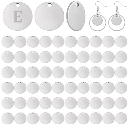 PandaHall 60Pcs 304 Edelstahl Blank Stamping Tag Anhänger Flache Runde Leere Stempelanhänger Anhänger Charms Durchmesser 15mm Für Halskette Ohrring Die Schmuckherstellung