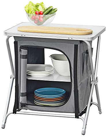 [en.casa] Campingküche Tullinge Outdoor Küche Campingschrank faltbar 64 x 60 x 45 cm Faltschrank mit Arbeitsplatte Reiseküche inkl. Tragetasche Aluminiumgestell Dunkelgrau