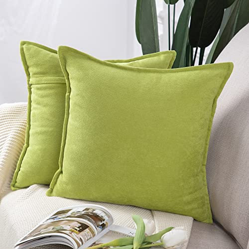 Madizz 2er Set kurzen Chenille Zierkissenbezüge weicher dekorativer Kissenbezug für Sofa, Schlafzimmer Kissenhülle Grün 45x45 cm Quadrat