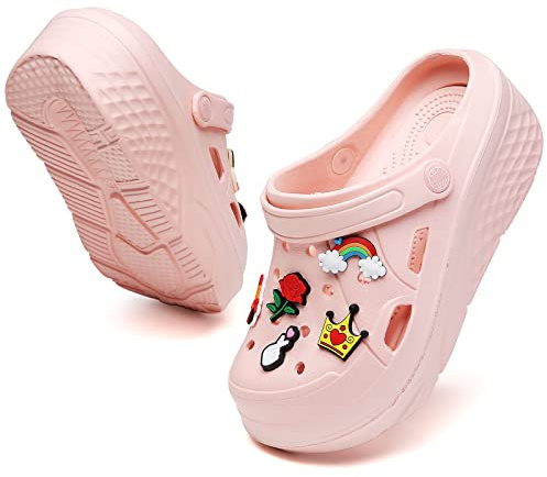 SECHRITE Zuecos de plataforma para mujer, para hospital, enfermera, playa, sandalias de cuña para mujer, suela gruesa, zuecos de jardín, Lápiz labial rosa, 37 EU