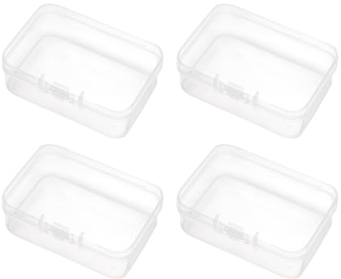 HNJUSR Lot de 4 de boîtes de rangement carrées en plastique transparent avec couvercles,Petite Boite Rangement Plastique, pour les perles, les bouchons d'oreille et d'autres petits objets (7.5 * 5cm)