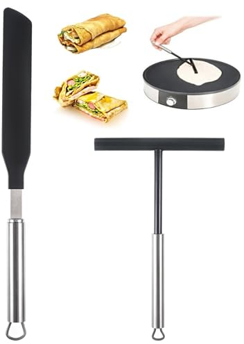 Pack of 2 Crepes Distributor, Shaker and Spatula, Silicone Silica Gel Crepes Spatula, Dough Distributor for Kitchen Baking Make Pancakes