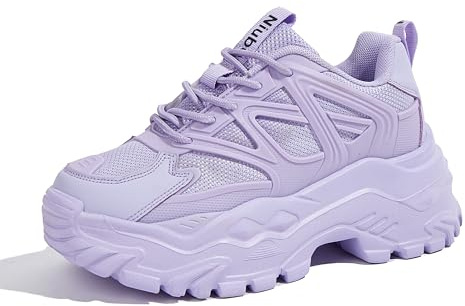 Niluber Chunky Sneakers for Women Platform Sneakers for Women Comfortable Casual Tennis Shoes Lace Up Fashion Walking Shoes(Purple,7)