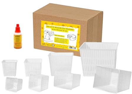 AlcoFermBrew Set di 30 Fuscelle per Formaggio - Stampo per formaggio quadrato, Stampo in plastica per formaggi a pasta molle, Caglio