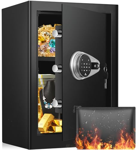 Grand Coffre-Fort à Écran Tactile de 57 L - Résistant au Feu, Étanche, pour la Maison - Serrure à Combinaison, Mode Silencieux - Ignifuge pour Espèces et Objets de Valeur