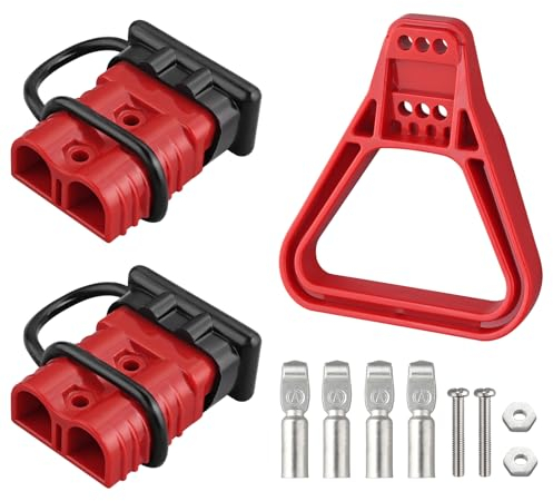 eSynic 2Pcs Battery Connector for 175Amp Anderson Connector Kit 175A Quick Connect Plug 600V Jumper Cables Connector with Handle and Anderson Plug Cover for Camper Car Recovery Winch Trailer (Red)