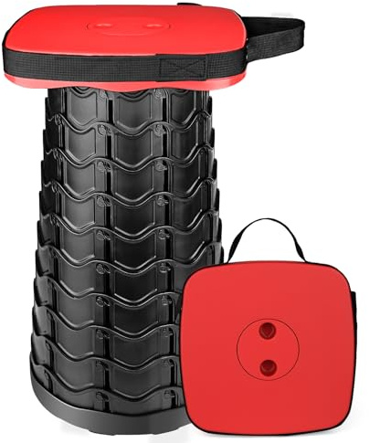 Outward Gear Upgraded Folding Stool Heavy Duty 550lbs Load Capacity Collapsible Portable Sturdy Telescopic Stool for Camping Travel Hiking (Red)
