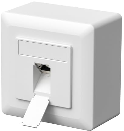 FGB Prise réseau universelle - Prise de données CAT6a - 1 port RJ45 - Montage en saillie ou encastré - 10 Gigabit Ethernet - Prise LAN - Pour câble réseau - Câble de pose - Blanc