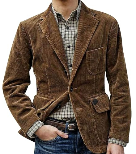 Men's Vintage Cord Lapel Jacket: Winter Cord Blazer Elegant Solid Color Cord Lapel Pocket Softshell Jacket With Chest Pocket Casual Jacket For Weddings, Banquets, Proms, brown, XL