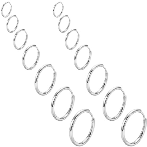 COYUN 7 Paires Boucles d’Oreilles Anneau Homme Femme, Petites Boucles d'Oreilles Créoles Pour Acier Chirurgical, Piercing Oreille Lobe Piercing Hoop Hinged Boucles d'Oreilles Dormeuses