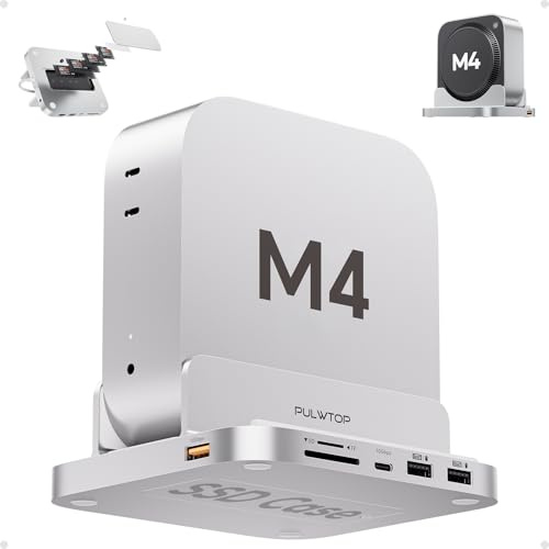 PULWTOP Mac mini M4 Dock Mit M.2 SSD-Gehäuse (SSD Nicht enthalten), Mac mini Hub Für Mac mini M4 / M4 Pro 2024, Mac mini M4 Zubehör Mit USB A/C 3.2 10 Gbit/S, USB A, SD/TF, Audio
