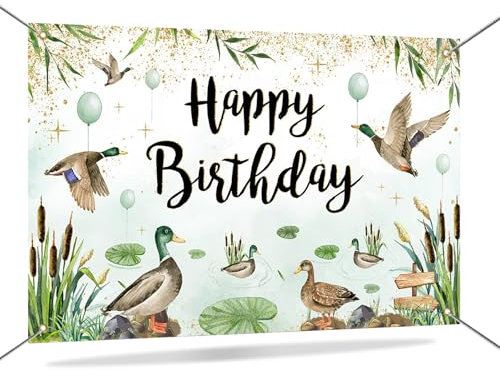 Mocsicka Stockenten-Party-Hintergrund, Jagd-Thema, Geburtstagsbanner für eine Glücksenente, Enten-Thema, Geburtstagsparty-Zubehör, Hintergrund, 180 x 109 cm