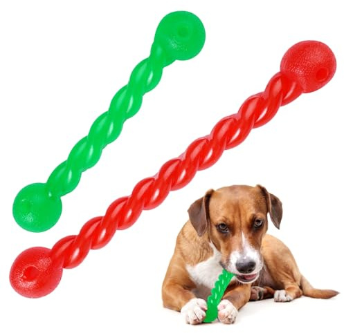 Orixo 2 Stück Hundespielzeug Für Zähne, Kauspielzeug Hund Unzerstörbar, Hundespielzeug Gummi, Gummi Spirale Kauknochen, Zahnungsstab Für Hunde, für Zähne Reinigen und Zahnfleisch Massieren (20/30cm)