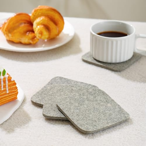 Posavasos de Lana Pura 4 Piezas – Fieltro 100% Natural 10×10 cm, absorbentes y Resistentes al Calor, para Mesa y Cocina, Gris