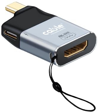 USB-C-Stecker auf HDMI 4K@60Hz-Buchse-Adapter + USB-C-Buchse 65 W PD 3.0 zum Aufladen | Aluminium-4K-Konverter, kompatibel mit Thunderbolt 3/4, iPhone, MacBook, Samsung usw