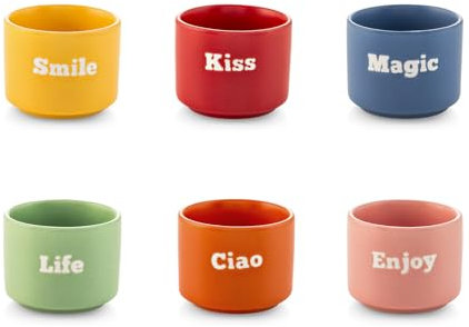 H&H Set 12 Bicchierini Caffe Espresso Vibes In New Bone China Cc 90