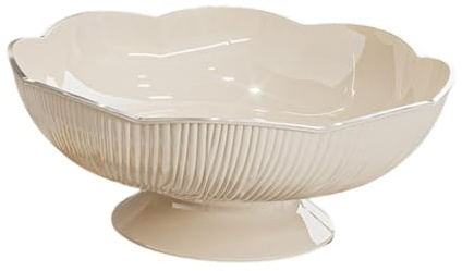 Gralara Corbeille à Fruits, Coupe sur Pied Élégante, Plat de Service Polyvalent en Matière PET, Présentoir Centre de Table et Porte-fruits pour Noix et Biscuits, pour Salon et Salle, Blanc Crème