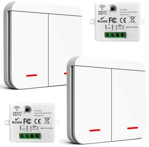 Interruptor de luz inalámbrico, interruptor de seguridad y controlador receptor 10 A, doble interruptor de control doble