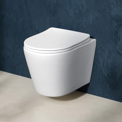 AM.PM Spike – AquaSpin Wand WC spülrandlos | Hänge WC mit Toilettendeckel mit Absenkautomatik | Duroplast Klo Sitz | Spülrandloses Hänge WC Set | Kompatibel mit Vorwandelement & Gäste WC | Weiß 49cm