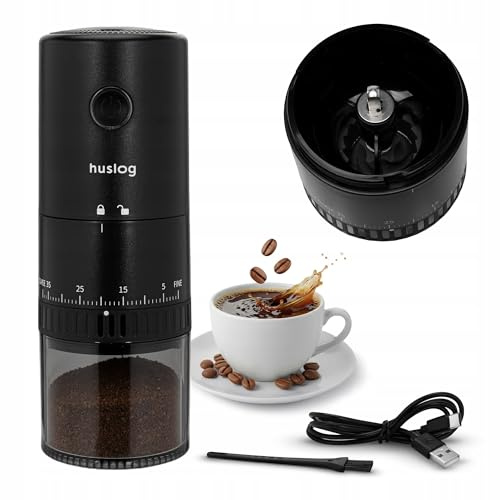 huslog Macinacaffè elettrico senza fili 30W - macina conica con macina in ceramica, batteria USB-C 2000mAh, grado di macinazione regolabile, macinino espresso portatile per casa e viaggi, 25 g