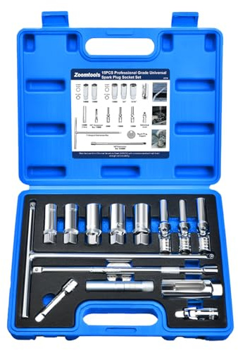 Zoomtools Kit de Herramientas para Bujías y Calentadores Diésel, Llaves de Vaso Magnéticas 14mm-13/16, Extractores de Calentadores 8-12mm, con Mango en T, Junta Universal y Calibrador