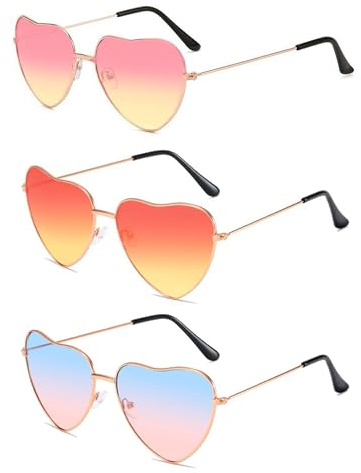 MenYiYDS 3-pack hjärta solglasögon, vinsamhet hippie glasögon, retro kostym glasögon för barn män kvinnor 60-talet 70-talet 80-talet 90-talet party hippie chic, afters skidparty outfit, 90-talet