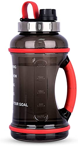 FORWEWAY 2,2L / 3,2L Große Sport Trinkflasche Motivation Wasserflasche mit Weicher Gummi Griff BPA-frei Auslaufsicher Edelstahldeckel Großer Flaschenmund (2,2l Schwarz)