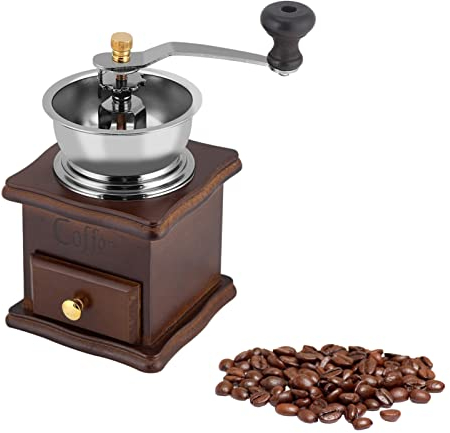 Moulin à Grains de Café Manuel Vintage, Machine de Moulin à épices Grains Manivelle en Bois Classique, Moulin à Herbes Poivre de Grossièreté Réglable en Céramique, Bureau,