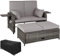 tectake® Poly Rattan Geflecht Lounge Set mit Hocker, Polsteraufbewahrung, 2er Sofa, Couch mit Verstellbarer Rückenlehne, wetterfest, Möbel für Balkon, Garten, Terrasse, Schutzhülle - grau