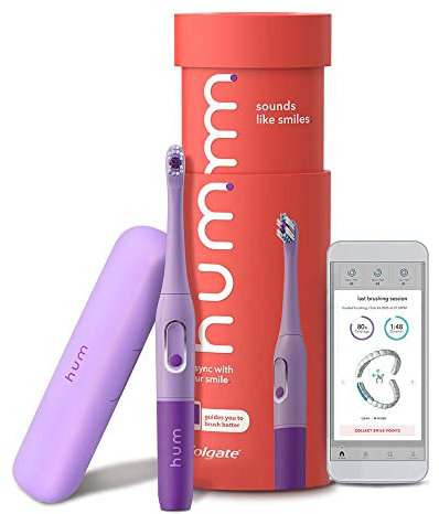 Colgate hum Smart Battery Toothbrush Kit, Sonic Toothbrush with Travel Case, Purple