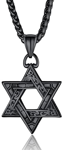 Star of David Chain Christian Jewelry Jewish Star Pendant Men Black Necklace