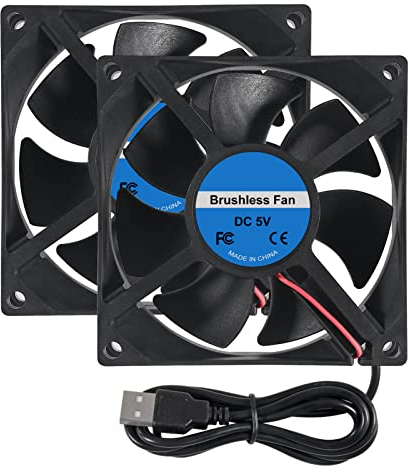 2PCS 8025 Fan 80x80x25mm DC 5V 80mm x 25mm Brushless Cooling Fan, Replacement Ball Bearing 80mm Fan for Cooling DIY PC Computer Case Fan - USB