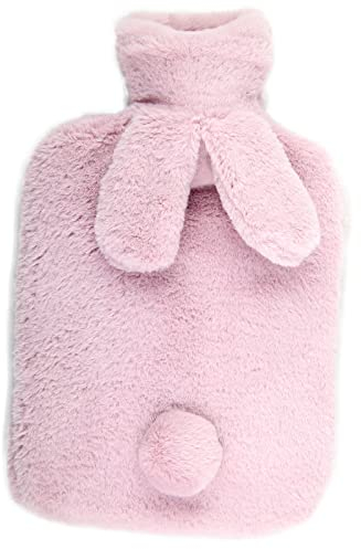 Wärmflasche,Wärmflasche mit bezug,Auslaufsicher 2L Groß Wärmflaschen,Cartoon-Kaninchenform,Geruchlos PVC Wasser Tasche, ideal für Schmerzlinderung (Rosa)